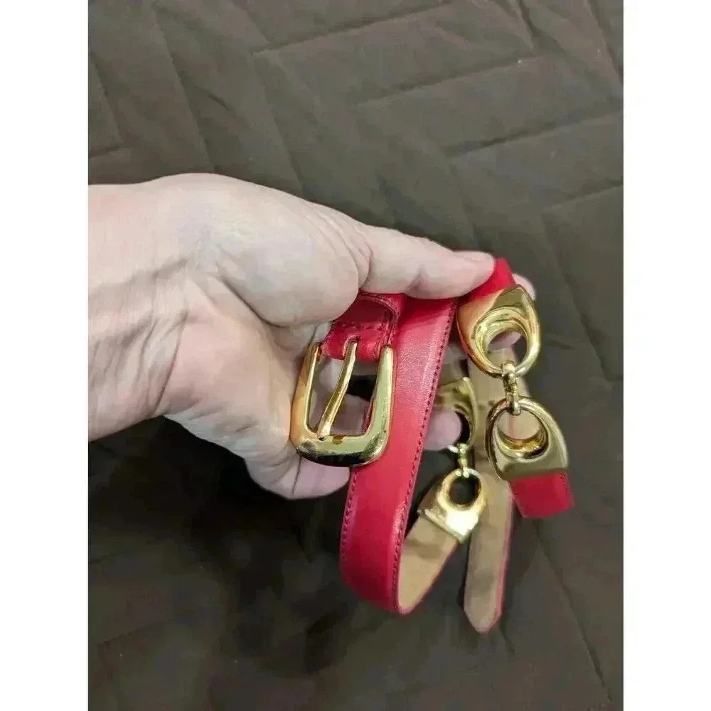 Women's thin red belt w/gold detailing Size M/L (32"/34")